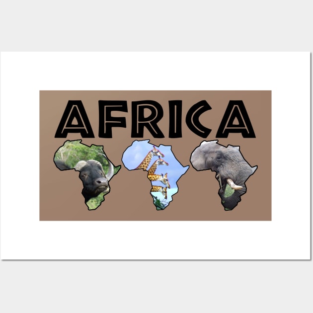 African Wildlife Continent Collage Trio Wall Art by PathblazerStudios